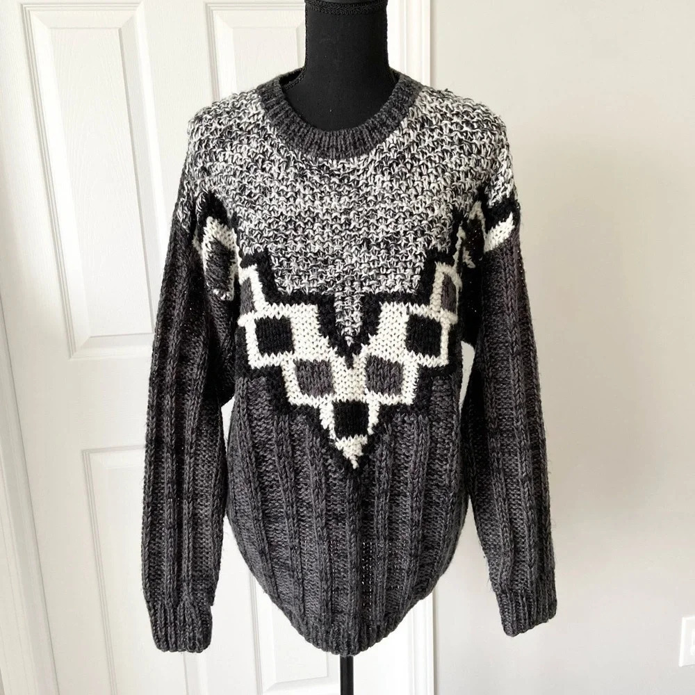 Vintage Worn Grandpacore Oversized Chevron  Ugly Sweater